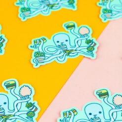 Hungry Octopus Vinyl Sticker | Turtle's Soup(Junk Food Octopus Vinyl Sticker) -Curious Bear Toys Junkfood Octopus Vinyl Sticker Hungry Scattered
