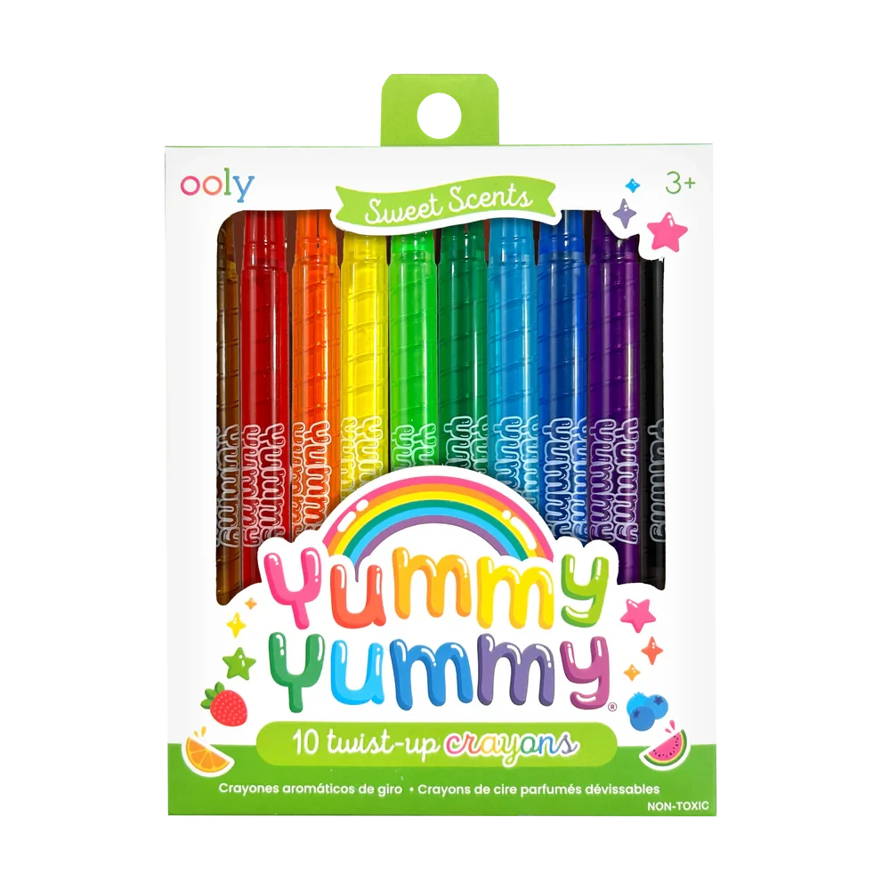 Yummy Yummy Scented Twist-Up Crayons - Set of 10 | OOLY(Yummy yummy scented twist up crayons set of 10 ooly) Yummy Yummy Scented Twist-Up Crayons - Set Of 10 | OOLY(Yummy Yummy Scented Twist Up Crayons Set Of 10 Ooly) -Curious Bear Toys OOLY Yummy Yummy Scented Twist Up Crayons Set of 10 Packaging Front