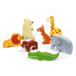Janod Chunky Wooden Puzzle - Zoo | Janod(Janod Chunky Puzzle Zoo 7pc) -Curious Bear Toys chunky puzzle zoo 7 pieces wood 3